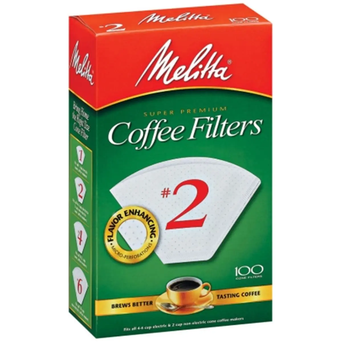 Melitta 622712 Paper Coffee Filters, 100-Count No. 2 Conical, Double-Crimped Design with Micro Fine Holes for Flavor Enhancing