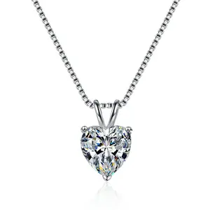 Women's S925 Sterling Silver Heart Moissanite Necklace - 2Ct Lab-Grown Stone Pendant, Hypoallergenic Sparkling Jewelry, Ideal Gift for Valentine's Day & Daily