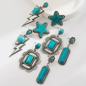 Exaggerated Turquoise Earrings Vintage Fashion New Geometric Stars Lightning Shape Earrings with Ethnic Style and Retro Feel ideal,anniversary,gift jewelry