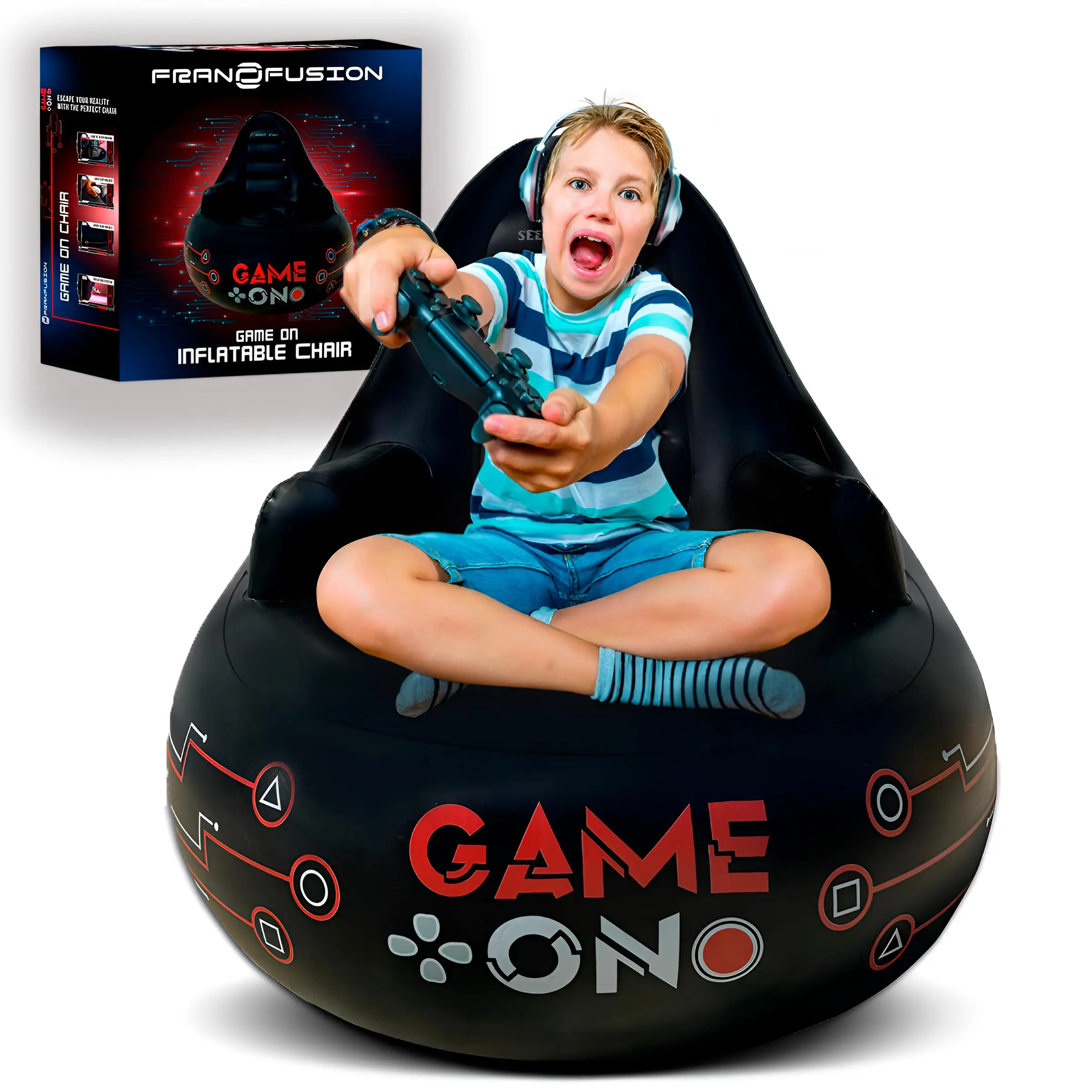 Huge Inflatable Gaming Chairs for Adults, Kids & Teens of All Ages - with Cup Holders & Side Pocket - Premium Game Chair for Gaming Room Décor, Video