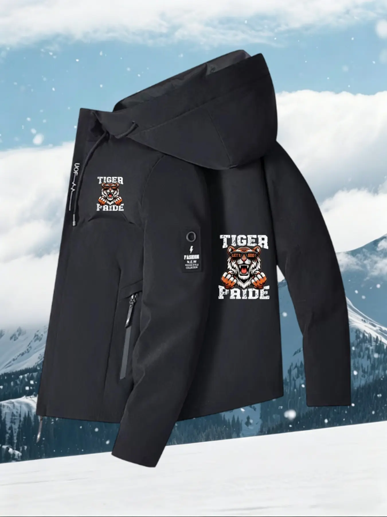 Trendy Tiger Print Casual Windbreaker, Unisex Fall Winter Hooded Jacket, Warm and Stylish Flying Coat for All Seasons