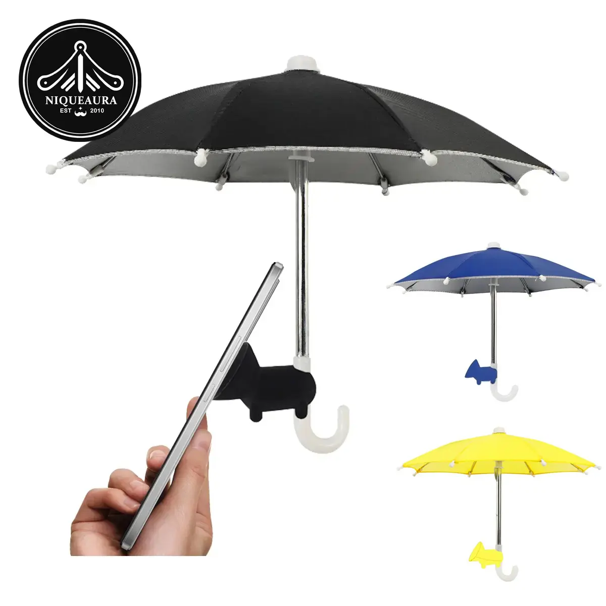 NiqueAura Protective Smartphone Umbrella, Universal Adjustable Handheld Phone Mount with Piggy Suction