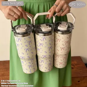 30oz-900ML Wind Bow Pattern Dual Layer Stainless Steel Thermal Insulation Portable Thermos Cup, Tumbler, Flask, Mug, Vacuum Insulated Cup, Outdoor Water Bottle, Drinkware, Office, Home, School, Car, Gift Ideas