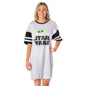 Star Wars Womens' The Mandalorian Distressed Grogu The Child Character Nightgown Sleep Pajama Shirt