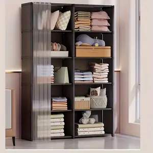 Black/White, double-row  wardrobe easy-to-assemble bookshelf, household simple clothes storage wardrobe, multi-functional dust-proof miscellaneous cabinet, suitable for offices, classrooms, rental houses and dormitories, Armoire wardrobe closet