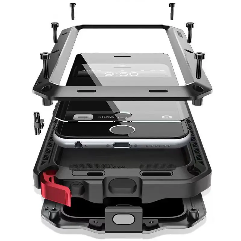 Metal Case For iPhone 16/15/14/13/12/11 ProMax/15 Plus/14 Plus/12/13/XR/Xs Max/X/XS PlusHeavy Duty Tough Rugged Case WithBuilt-in Glass Screen Protector, 360 FullBody DustProof Protective Cover