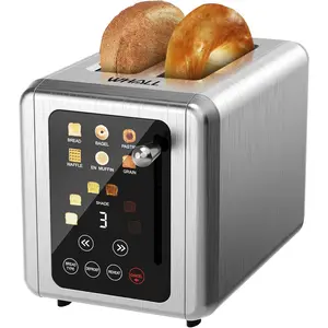 Touch Screen Toaster with Projection Display 1.5" Wide Slot 5 Bread Types 11 Shade Settings Digital Timer Warming Rack Crumb Tray Reheat Defrost
