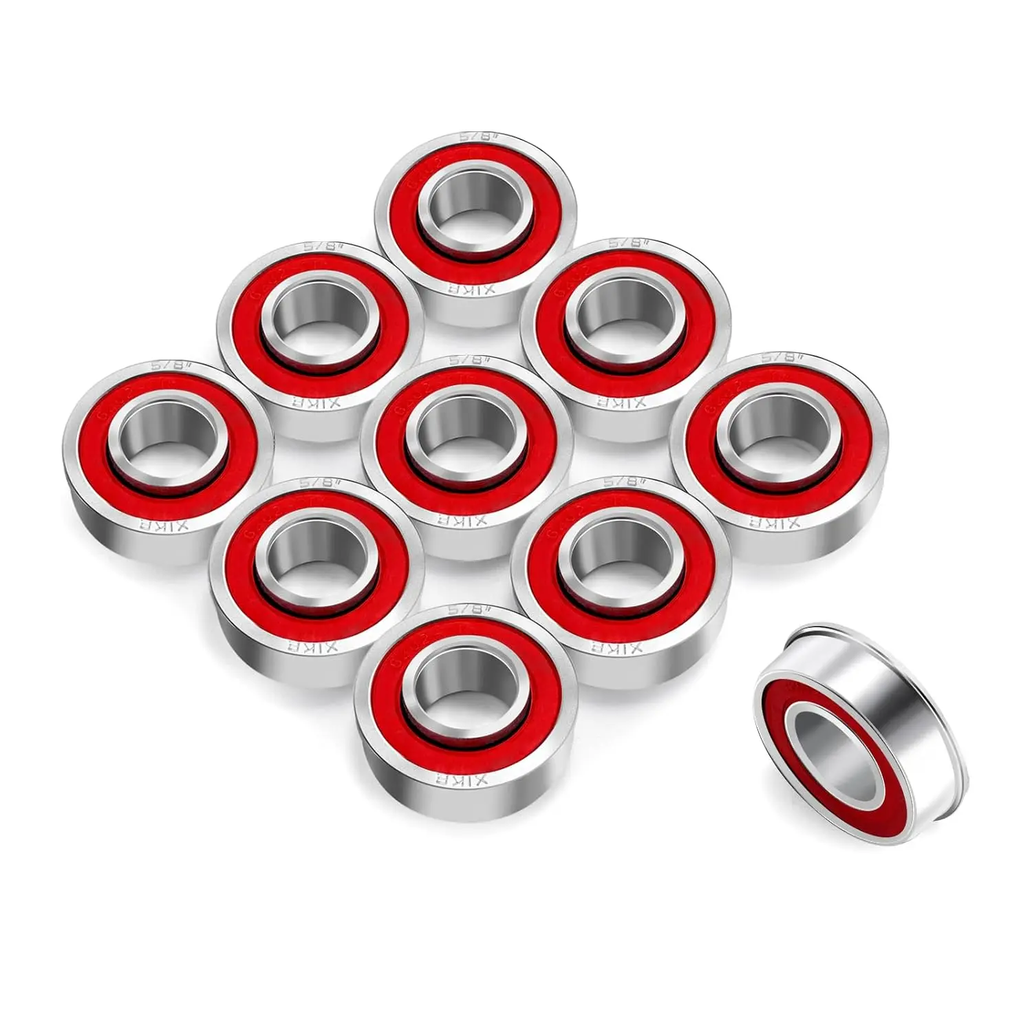 10 Pcs Galvanized Steel Flanged Ball Bearings - ID 5/8" x OD 1-3/8" x 1/2" Width, Friction-Reducing for Smooth Performance, Compatible with Lawn Mower, Carts, Wagon, Hand Trucks, Outdoor Equipment