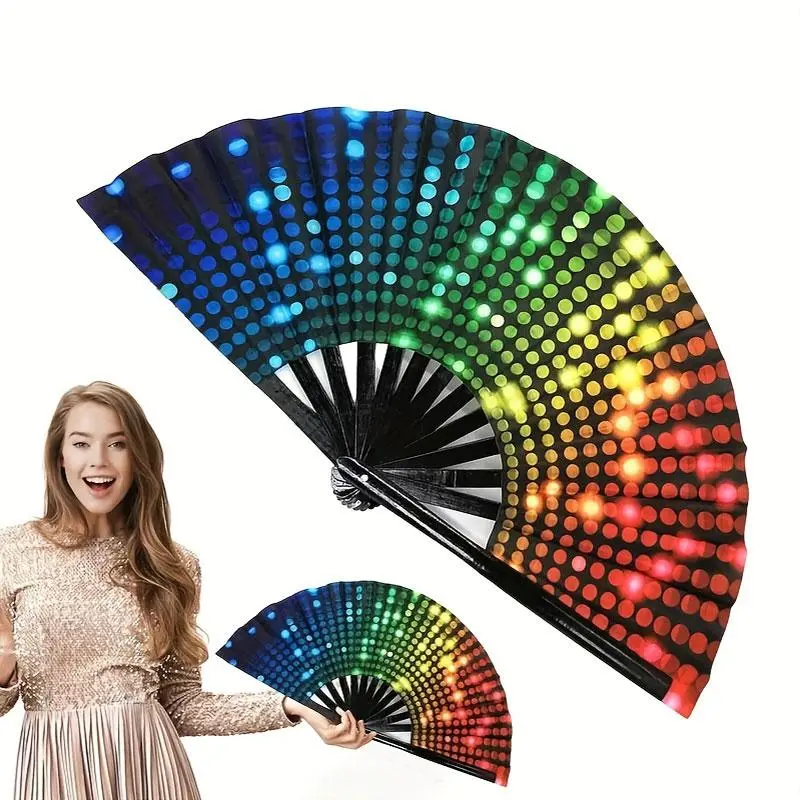 Folding Hand Fan, 1 Count LED Light Up Lightweight Hand Fan, Handheld Fan for Cooling, Dance, Decoration & Wedding, Party Supplies, Handheld Fan for Raves, Decoration Items