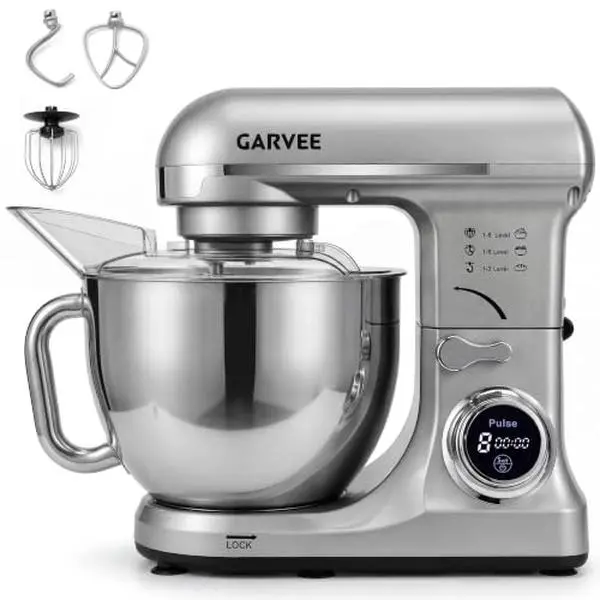 Gaomon 5.3 QT Tilt-Head Stand Mixer (Tilt-Head Mix), 500W 8-Speed Electric Kitchen Mixer with Stainless Steel Bowl, Dough Hook, Flat Beater & Wire Whisk for Bread Dough, Cake, Cookies, Silver
