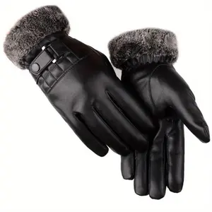 1PC Men's Touchscreen Winter Gloves PU Faux Leather Fleece-Lined Thickened Warm Outdoor Christmas Gift Pull On Closure Non-Textile Materials