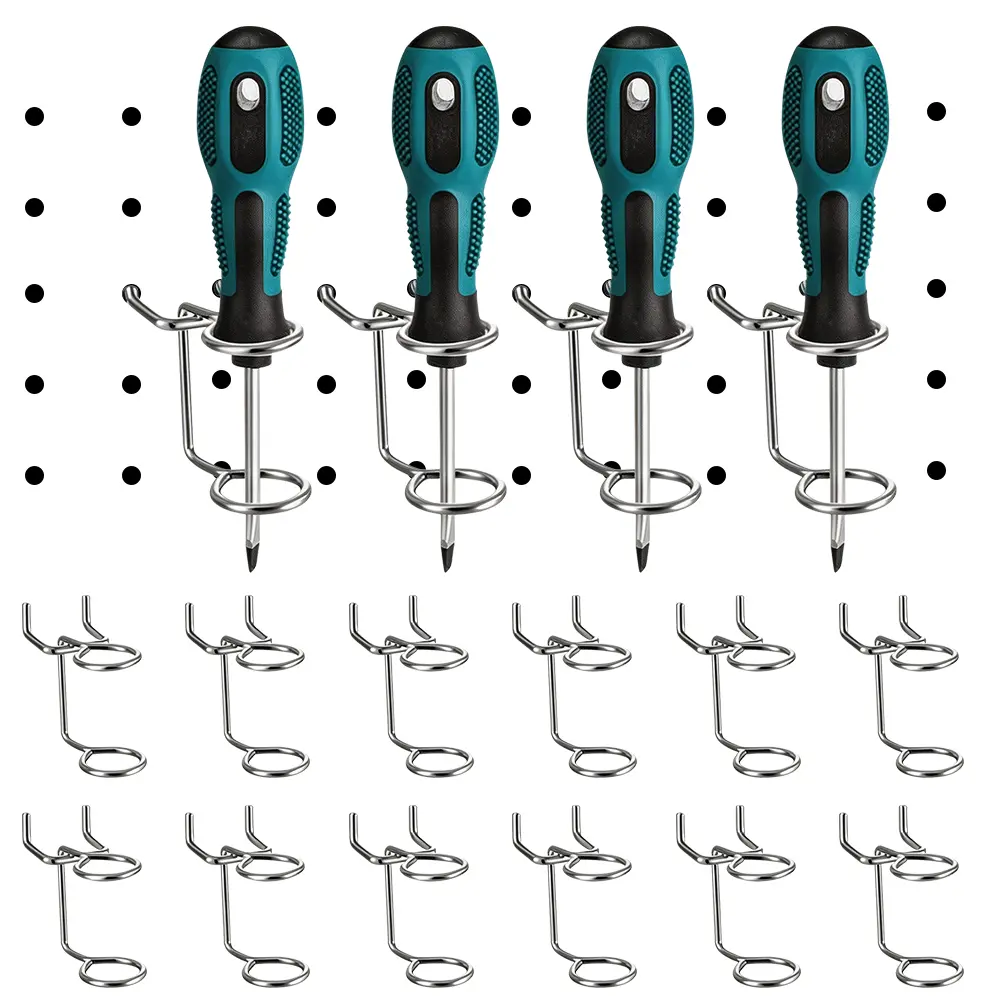 12 Pieces Screwdriver Organizer Tool Holders Multi-Tool Holder Double-Ring Tool Holders Pegboard Accessories Household Tools Organizer Racks Storage System Hand Tools for Kitchen, Garage, Workbench