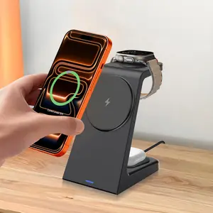 3 in 1 Wireless Charging Station for Apple Devices - Magnetic Charger Dock for iPhone 17 16 15 14 13 12 Pro Max Plus & Apple Watch & Airpods - Travel Charging Stand