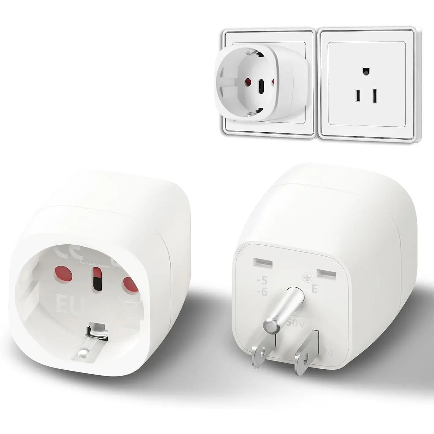 Travel Power Adapter, Us to Eu Plug Converter, International Plug Adaptor, Compact and Portable, Secure Socket, Suitable for Usa Canada Mexico Thailand