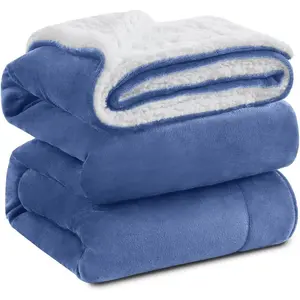 Sherpa Fleece  Size Blanket for Bed - Extra Warm and Heavy Thick Blankets for Winter, Super Soft 500GSM Plush Blanket, 90"X 90" Washed Blue