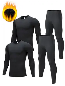 Fall & Winter Must-Have! Men's 4-Piece Fleece Thermal Underwear Set - Crew Neck Long Sleeve, Ultra-Comfy & Non-Restrictive | Perfect for Lounging at Home, Skiing & Hunting Outdoors