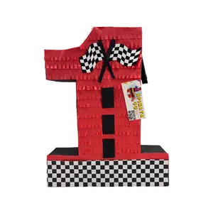 APINATA4U Number One Race Car Pinata, Red Checkered Flag Pinata for First Birthday, Racing Theme Party Supplies, Race Track Decor, Kids Car Pinata, Boys 1st Birthday