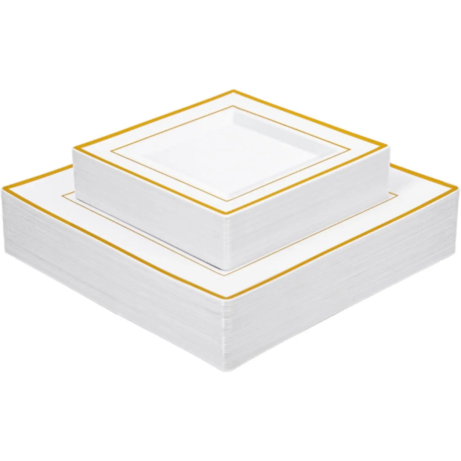 80 count White Plastic Plates With  Rim, Square Disposable 9.5 inch Dinner Plate and 6.5 inch Dessert Plates for Party, Wedding and Birthday