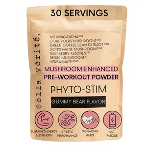 Bella Vérité Phyto Stim | Natural Pre Workout Powder | Yerba Mate and Ashwagandha | Mushroom Powder with Reishi, Lion’s Mane and Cordyceps | Made in USA | 30 Servings