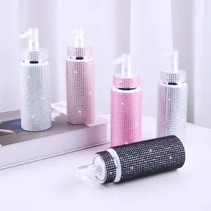 1pc 200ML Pump Dispenser Bottle, Empty Storage Container for Skincare Lotion Shampoo Shower Gel, Luxurious Rhinestone Design