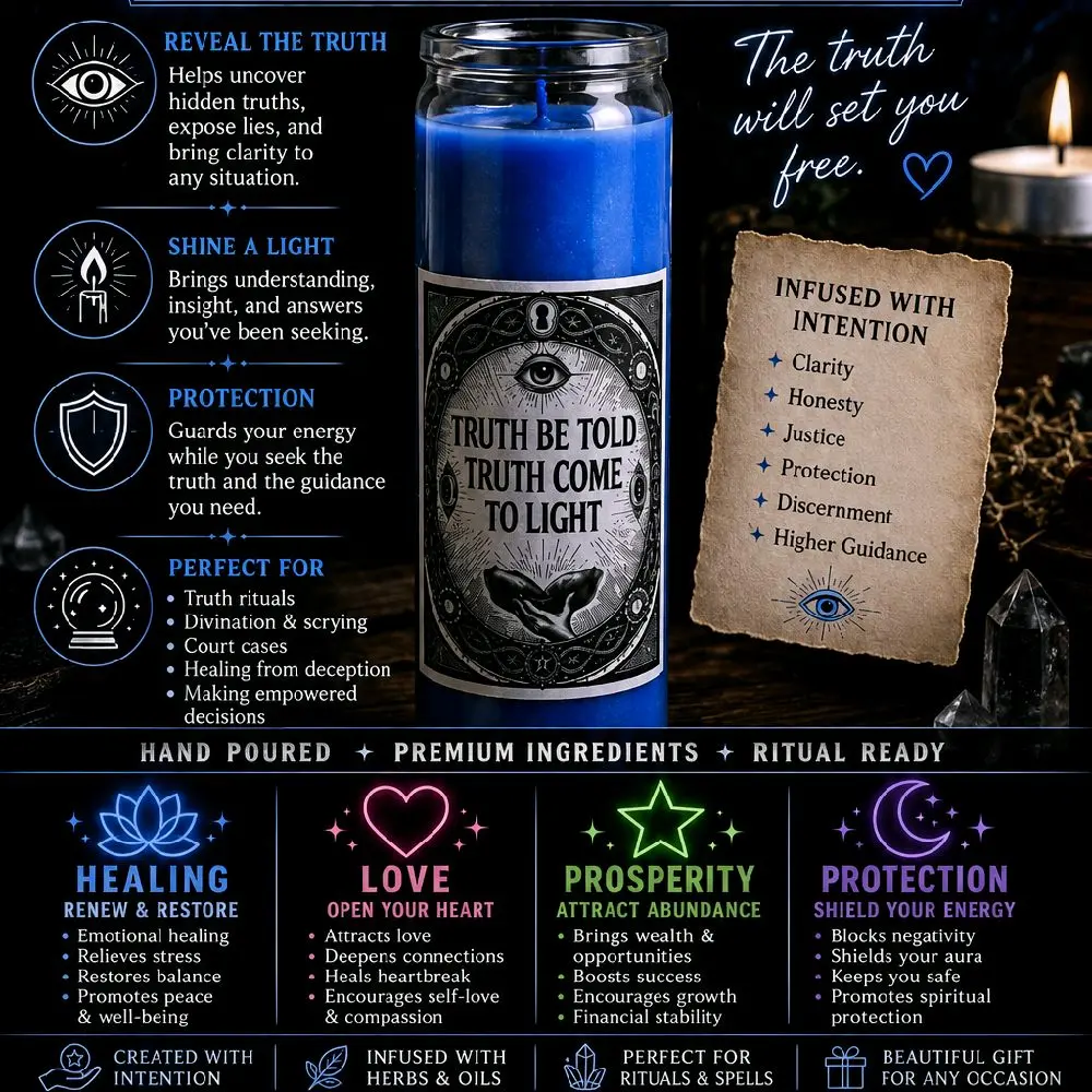 Truth Be Told Truth Come To Light  Ritual Candle Glass 8in Tall