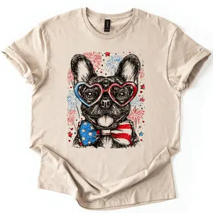French Bulldog, Frenchie Patriotic Dog, USA, America, Pet Lover, 4th of July, Soft Style T-Shirt, Soft Style Tee, Women's Graphic Tshirt