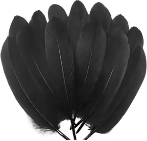 Premium Quality 100pcs Black Goose Feathers 6-8Inch for Cosplay Wings Crafts Halloween Party Decorations Clothing Hats Accessories