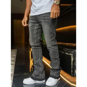 Men's Deep Washed Vintage Slim Fit Bell Bottom Jeans, Trendy Versatile Rock American Streetwear Denim Jeans