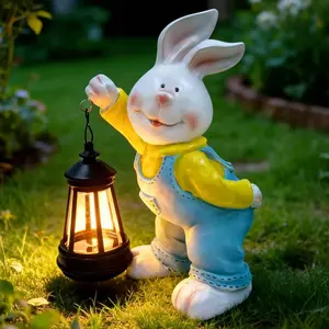 Outdoor Bunny Statue Solar Lantern for Garden Yard Lawn Patio White Rabbit Figurine Decorations Housewarming for Mom Grandma Women