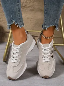 Women's New Retro Leopard Print Round Toe Patchwork Fashion Sneakers, Fashionable Casual Sneakers, Outdoor Travel Shoes, Plus Size, All Seasons Wear, Thick Sole Wedge