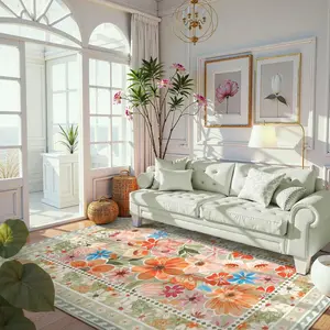 Floral Pattern Area Rug, Floral Rugs, Modern Runner Rug, Non-slip Soft Foldable Carpet, Decorative Mat for Home Living Room Bedroom Dining Room, Home Decor