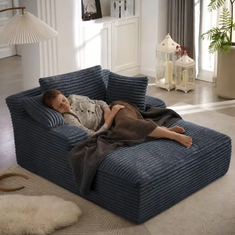 67" Oversized Lazy Boneless Lounge Chaise - Corduroy Fabric Floor Chair Couch with Pillows And Armrests | Deep Seat Single Sofa Bed with High Density Sponge Cushion | U Sleeper Cloud Couch for Living Room, Apartment, Bedroom | No Assembly Required