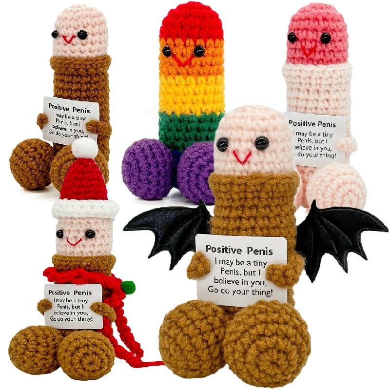 Cute Crochet Dolls Creative Knitted Decorations with Positive Message Cards Soft Stuffed Toys Perfect for Birthdays Christmas Huggable Plush Gifts