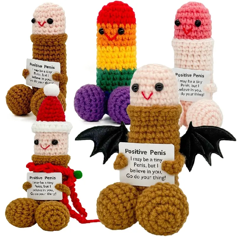 Cute Crochet Dolls Creative Knitted Decorations with Positive Message Cards Soft Stuffed Toys Perfect for Birthdays Christmas Huggable Plush Gifts