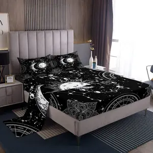 Feelyou Multi-Size Gothic Boho Mandala Galaxy Bedding Sheet Set - Breathable Sun and Moon Linens, Black White Room Decor Textiles for Teens, Breathable Sheets