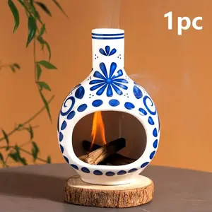 Ceramic Incense Burner, Blue-And- Ceramic Sacred Wood Burner, Meditation Yoga Incense Bowl, Chimney Incense Holder