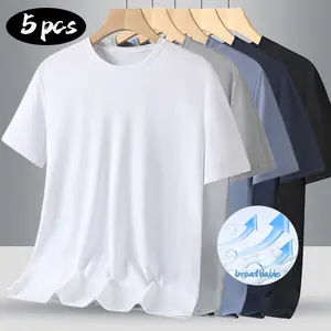 Men's Summer 5-Pack Minimalist Solid Color T-Shirts - Lightweight and breathable, durable stitching, comfortable fit, suitable for outdoor sports and everyday casual wear