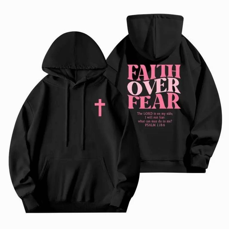 Youth and Adult Faith Over Fear Graphic Hoodie - Vintage Trendy Urban Hoodie for Fashion Lovers - Stylish Casual Everyday Wear with Minimalist Bold Slogan & Breathable Comfort For Women For Men