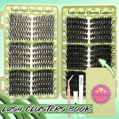 Lash Clusters Kit, Wispy Manga Lashes Eyelash Extension Kit, Individual Lashes Eye Lashes D Curl 9-16mm Mixed Length, 30D 40D 50D 60D 80D 100D Makeup