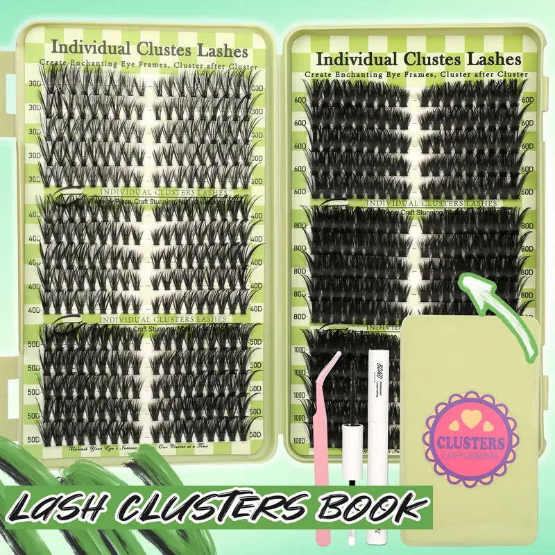 Lash Clusters Kit, Wispy Manga Lashes Eyelash Extension Kit, Individual Lashes Eye Lashes  D Curl 9-16mm Mixed Length, 30D 40D 50D 60D 80D 100D Makeup