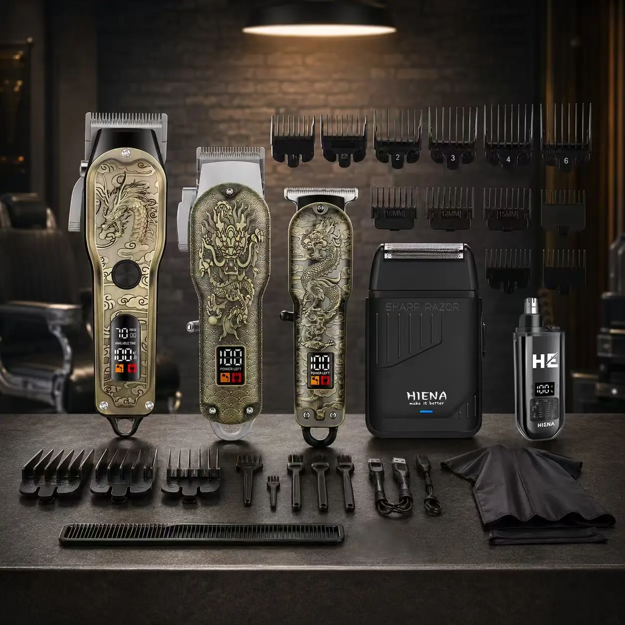 Dragon Edition Premium 5-Piece Men‘s Professional Hair Clipper Set, Vintage Dragon Engraving Design with Full Comb Accessories, Suitable for Home and Salon Use, A Tasteful Gift Choice for Men, Home Haircut, Male Grooming