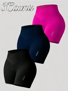 Women's solid color V-waist sports tight shorts, suitable for yoga, gym exercise, and running as breathable and casual clothing, suitable for all seasons as women's sportswear, Gym fitness shorts