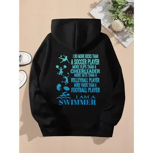 Women's Funny Swim Swimming Cool Practice Hoodie Long Sleeve Hooded I Am A Swimmer Graphic Print Casual Streetwear Fashion Trendy Outfit