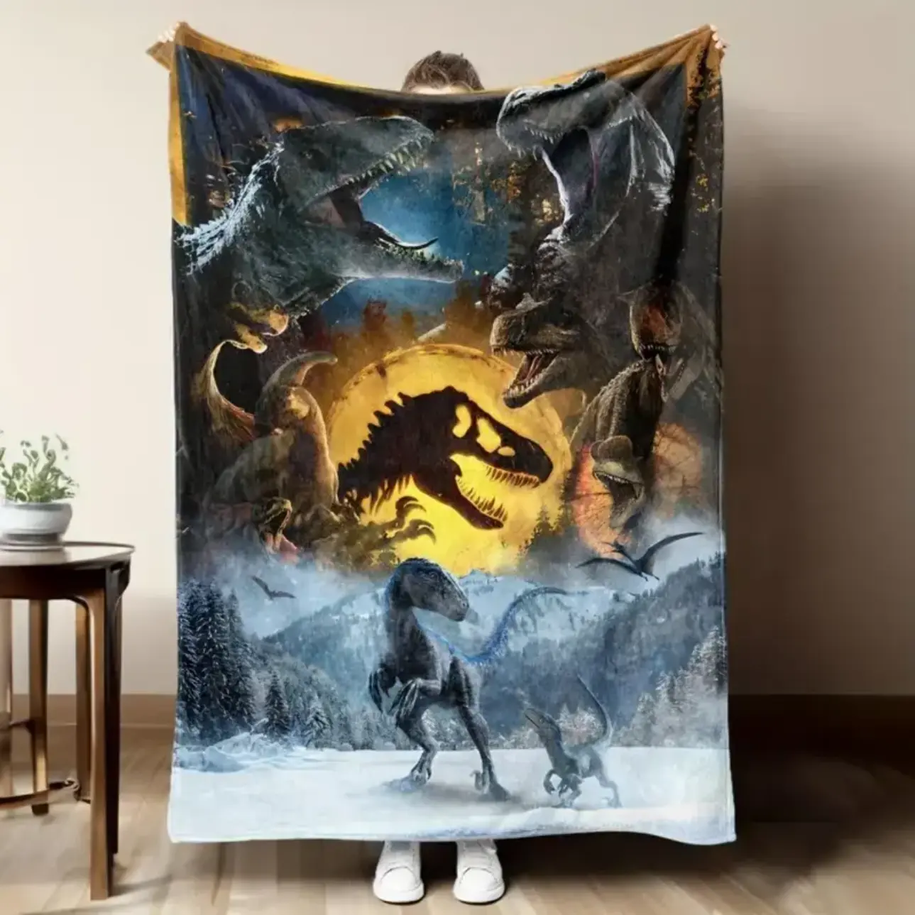 Jurassic Dinosaur Throw Blanket, T Rex Raptor Soft Cozy Bed Blanket for Kids Bedroom Decor, Couch Sofa, Birthday Gifts for Kids Boys Birthday Holiday Gift