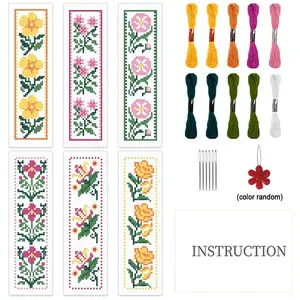 6-Piece Floral Cross Stitch Bookmark Kit, DIY Craft Set for Beginners, Includes Fabric, Threads, Tools, Instructions, Perfect for Sewing Enthusiasts