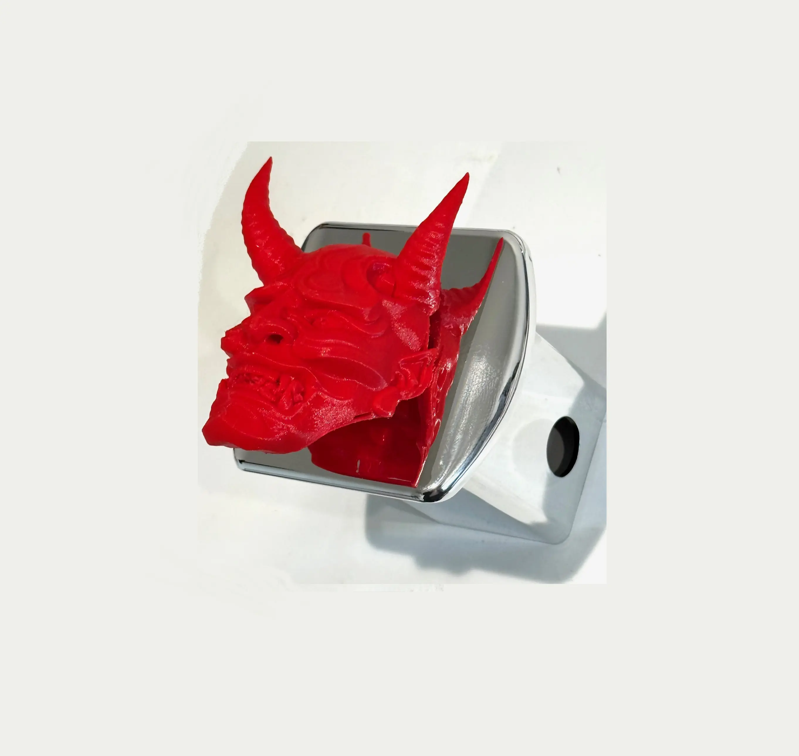Bushido Samurai with Horns 3D - Chrome w RED 2 inch Trailer Hitch Cover - Battle Mode Skeleton Skulls Beast New Superhero