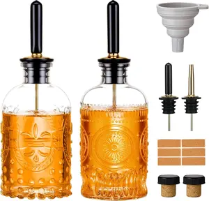 2 Pack Glass Coffee Syrup Dispenser Bottles Set, 7 OZ Simple Syrup Bottles with Metal Pour Spout, Syrup Dispenser for Coffee Bar Accessories for Maple Honey Syrup Oil and Sauces