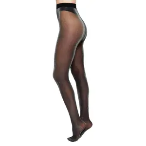 Women's Tora Sparkly Shimmery Knitted Tights - Black, Sheer, Soft, Flat, Polyester-Cotton Blend Underwear