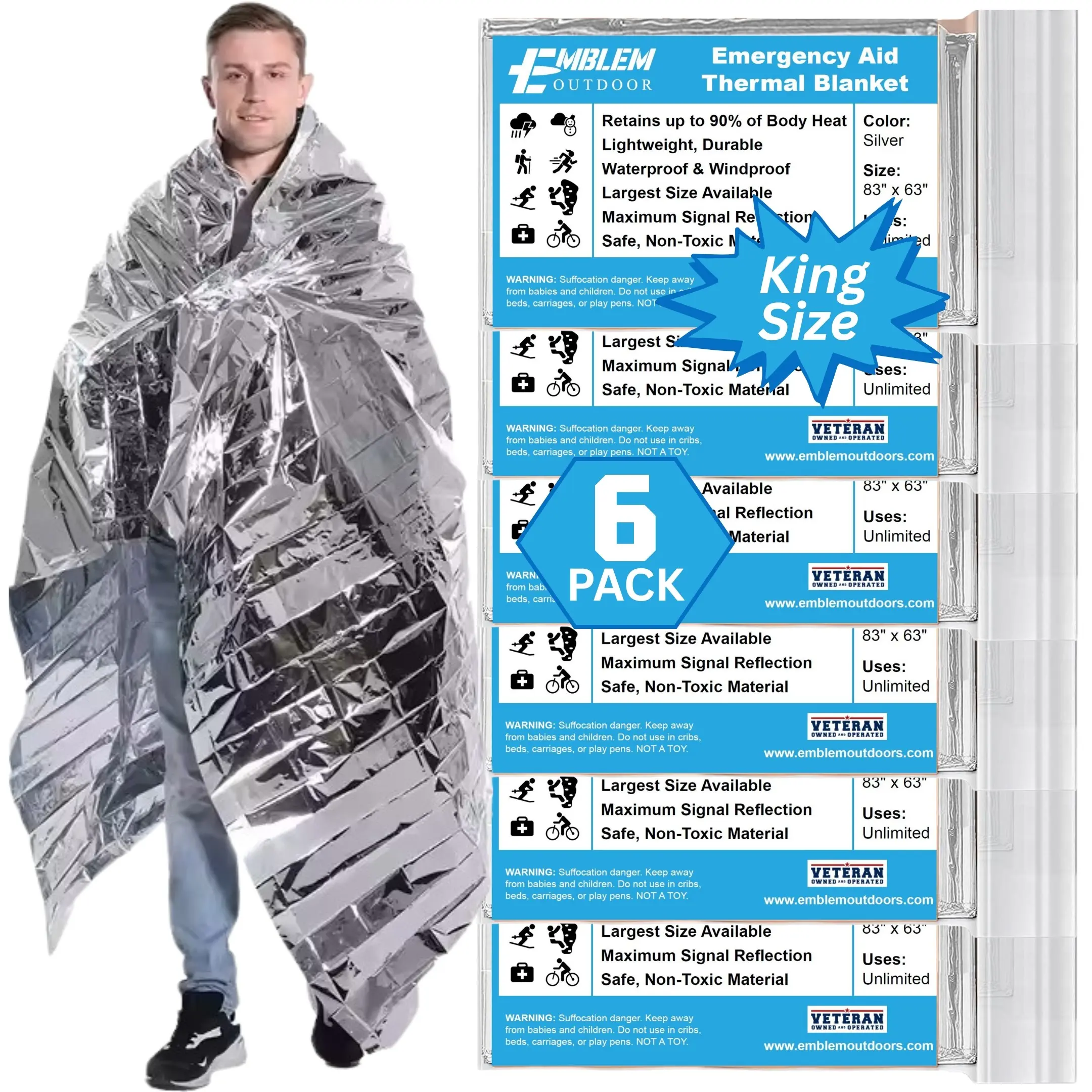 Emergency Mylar Thermal Blanket, Extra Large Protection | Survival Kit, Hiking & Camping, First Aid & Bug Out Bag, Protection from Cold, Rain, Weather, For Car & Outdoors
