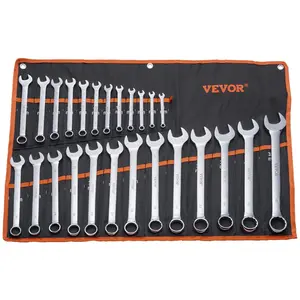 VEVOR 25-Piece Carbon Steel Metric Combination Wrench Set (6mm-32mm) - Open-End Design, Tight Grip, Roll-Up Pouch Included, Ideal for Garage Auto Repair & Workshop Use